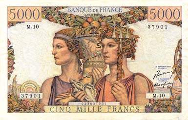 Billet de 5 000 francs TERRE ET MER - Du 10 mars 1949 au 7 novembre 1957 - face