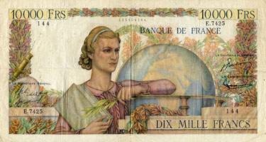 Billet de 10 000 francs GENIE FRANCAIS - Du 27 d�cembre 1945 au 7 juin 1956 - face