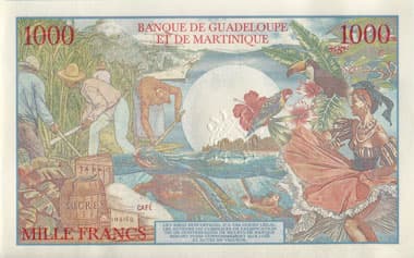 Billet fantaisie 1000 francs de la Banque de Guadeloupe et de Martinique dat� 12-11-2021 - s�rie X03 - n� 00416 - oeuvre de Franck Medina - dos