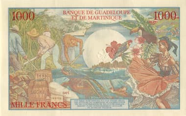 Billet fantaisie 1000 francs de la Banque de Guadeloupe et de Martinique dat� 22-2-2022 - s�rie G04 - n� 00471 - oeuvre de Franck Medina - dos