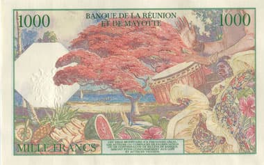 Billet fantaisie 1000 francs de la Banque de la R�union et de Mayotte dat� 22-2-2022 - s�rie A03 - n� 00290 - oeuvre de Franck Medina - dos