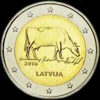 Lettonie 2016 - Vache Brune Lettone - 105 ans du premier registre d'élevage - 2 euro commémorative