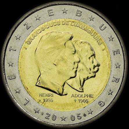 Luxembourg 2005 - 50 ans du Grand-Duc Henri - 100 ans de la mort du Grand-Duc Adolphe - 2 euro comm�morative