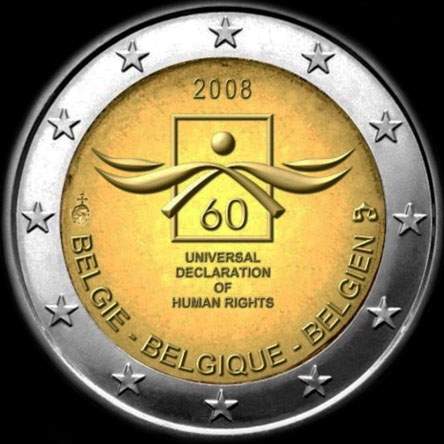 Belgique 2008 - 60 ans de la D�claration Universelle des Droits de l'Homme - 2 euro comm�morative