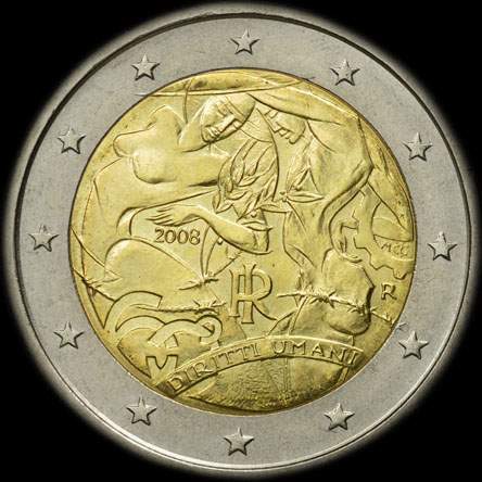 Italie 2008 - 60 ans de la D�claration Universelle des Droits de l'Homme - 2 euro comm�morative
