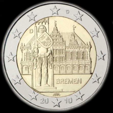 Allemagne 2010 - Br�me: H�tel de ville et Roland - 2 euro comm�morative