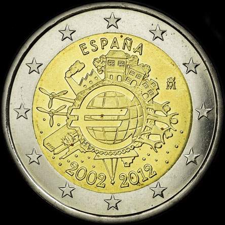 Espagne 2012 - 10 ans de circulation de l'euro - 2 euro comm�morative
