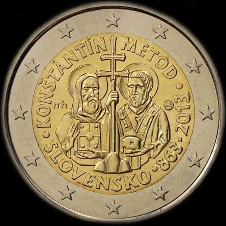 Slovaquie 2013 - 1150 ans de l'arriv�e des Missionnaires Constantin et M�thode en Grande-Moravie - 2 euro comm�morative
