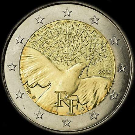 France 2015 - 70 ans de Paix en Europe - 2 euro comm�morative
