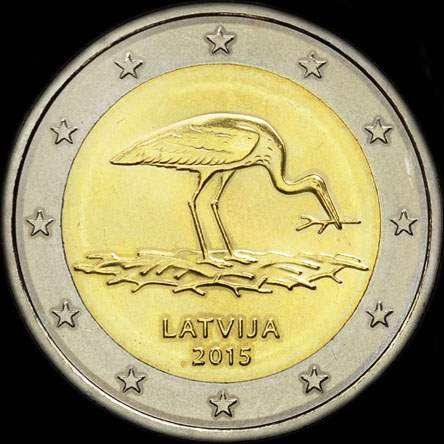 Lettonie 2015 - 10 ans du programme de protection de la Cigogne Noire - 2 euro commémorative