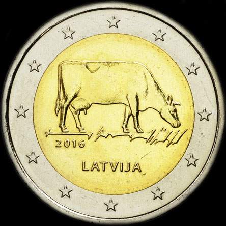 Lettonie 2016 - Vache Brune Lettone - 105 ans du premier registre d'�levage - 2 euro comm�morative