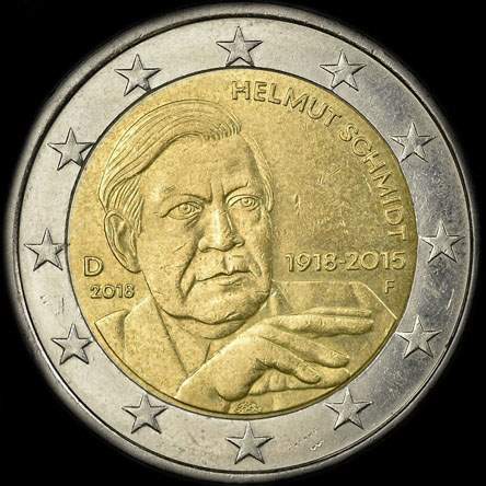 Allemagne 2018 - 100ème anniversaire de la naissance d'Helmut Schmidt - 2 euro commémorative