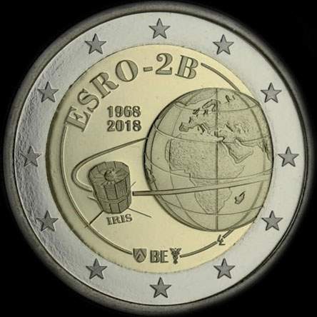 Belgique 2018 - 50 ans du lancement du satellite ESRO-2B - 2 euro commémorative