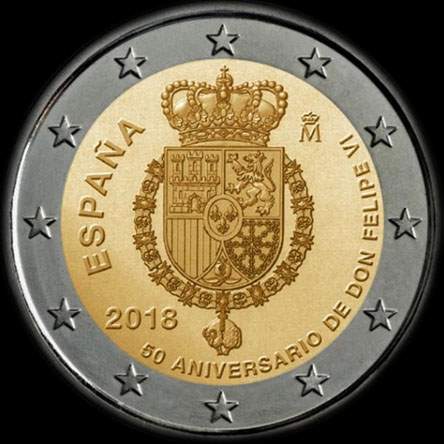 Espagne 2018 - 50 ans du roi Felipe VI - 2 euro comm�morative