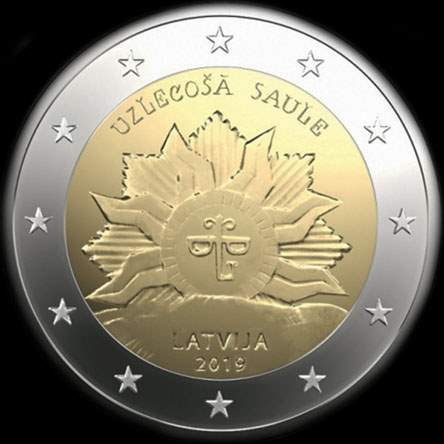 Lettonie 2019 - Le Soleil Levant (emblème national) - 2 euro commémorative