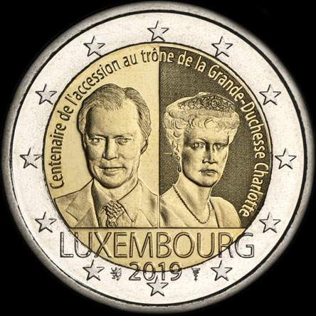 Luxembourg 2019 - 100 ans de l'accession au tr�ne de la Grande-Duchesse Charlotte - 2 euro comm�morative