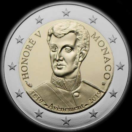 Monaco 2019 - 200 ans de l'accession au Tr�ne du Prince Honor� V - 2 euro comm�morative