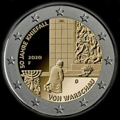 Allemagne 2020 - 50�me anniversaire de la G�nuflexion de Varsovie - 2 euro comm�morative