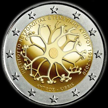 Chypre 2020 - 30 ans de l'Institut de Neurologie et de G�n�tique - 2 euro comm�morative