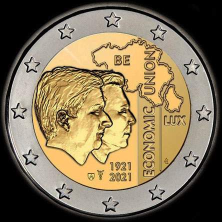 Belgique 2021 - 100 ans de l'union économique avec le Luxembourg - 2 euro commémorative