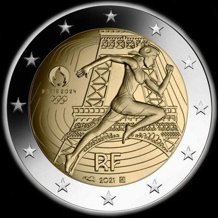 France 2021 - Jeux Olympiques 2024 - passage du drapeau - 2 euro comm�morative