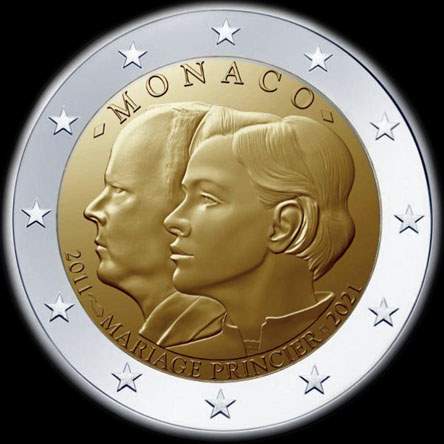 Monaco 2020 - 10 ans de mariage du Prince Albert et de la Princesse Charl�ne - 2 euro comm�morative