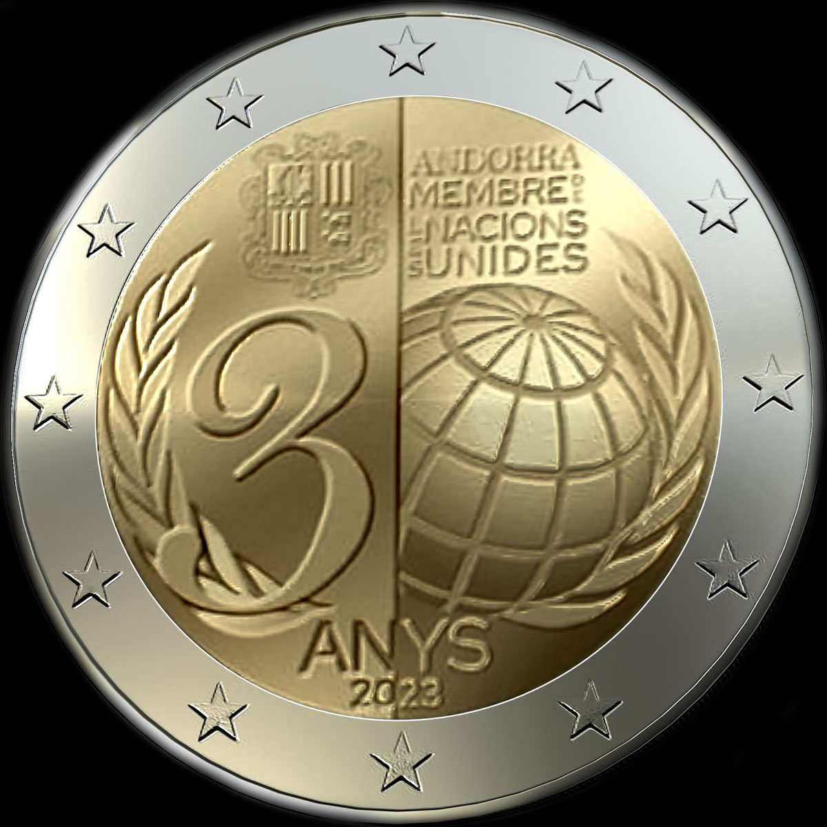 Andorre 2023 - 30 ans de l'adh�sion � l'ONU - 2 euro comm�morative