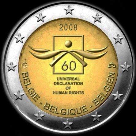Belgique 2008 - 60 ans de la D�claration Universelle des Droits de l'Homme - 2 euro comm�morative
