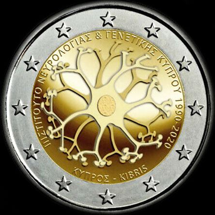 Chypre 2020 - 30 ans de l'Institut de Neurologie et de G�n�tique - 2 euro comm�morative