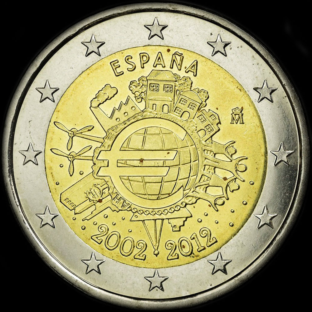 Espagne 2012 - 10 ans de circulation de l'euro - 2 euro comm�morative