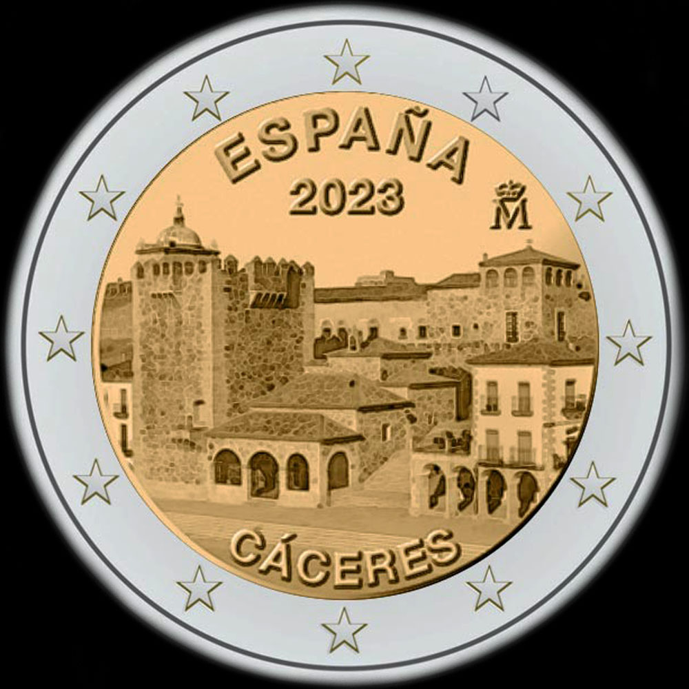 Espagne 2023 - Vieille ville de C&aacute;ceres - H&eacute;ritage Mondial de l&rsquo;Unesco - 2 euro comm&eacute;morative