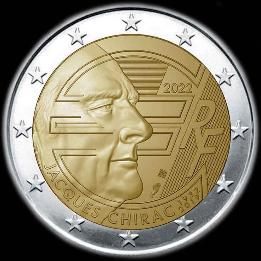 France 2022 - 90 ans de la naissance de Jacques Chirac - 2 euro comm�morative