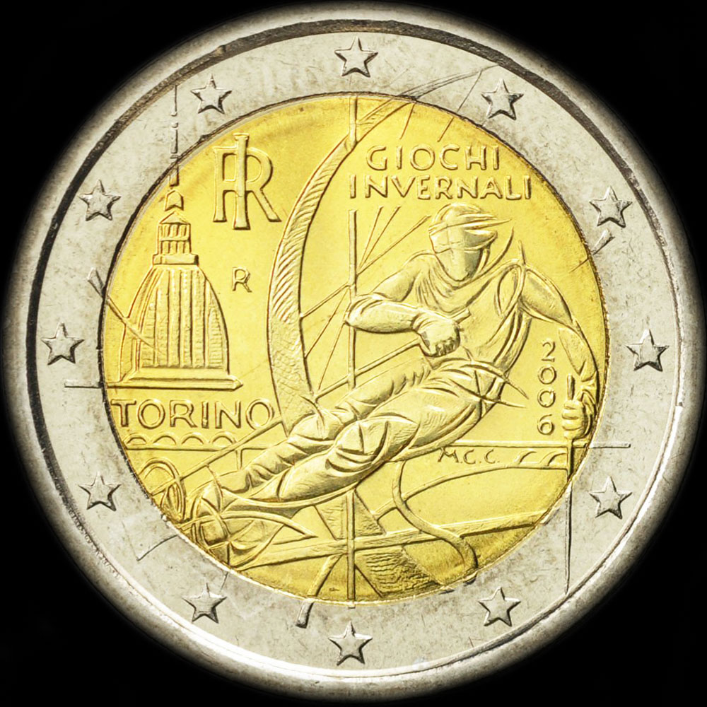 2 Euro Münze Torino Giochi Invernali 2006 Fehlprägung Italie 2006 - Jeux Olympiques d'Hiver à Turin - 2 euro commémorative