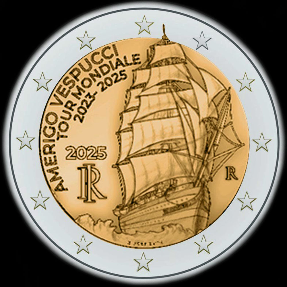 Italie 2025 - Tour du Monde du navire-�cole Amerigo Vespucci 2023-2025 - 2 euro comm�morative