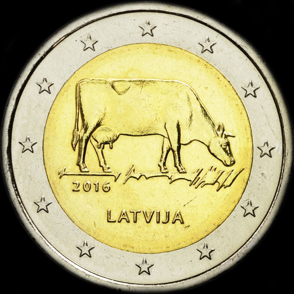 Lettonie 2016 - Vache Brune Lettone - 105 ans du premier registre d'�levage - 2 euro comm�morative