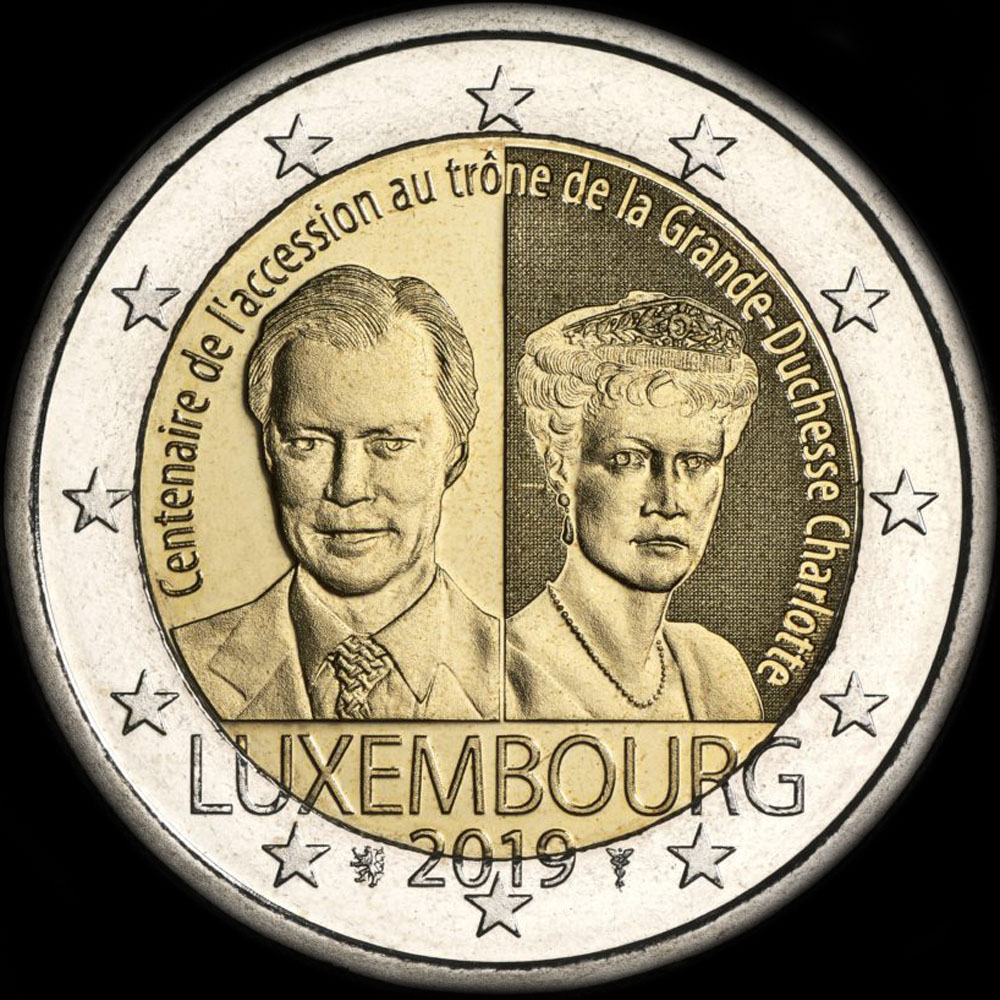Luxembourg 2019 - 100 ans de l'accession au tr�ne de la Grande-Duchesse Charlotte - 2 euro comm�morative