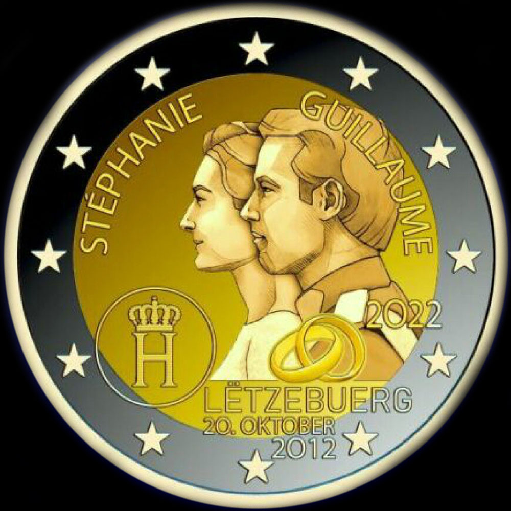 Luxembourg 2022 - 10 ans de mariage du Grand-Duc Guillaume avec la Comtesse St�phanie de Lannoy - 2 euro comm�morative
