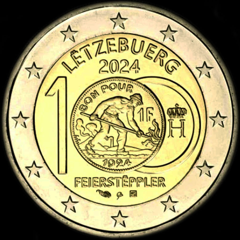 Luxembourg 2024 - 100 ans des pi�ces en franc � l'effigie du Feierst�ppler - 2 euro comm�morative
