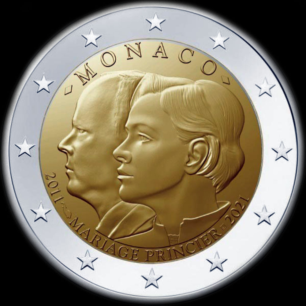 Monaco 2021 - 10 ans de mariage du Prince Albert et de la Princesse Charl�ne - 2 euro comm�morative