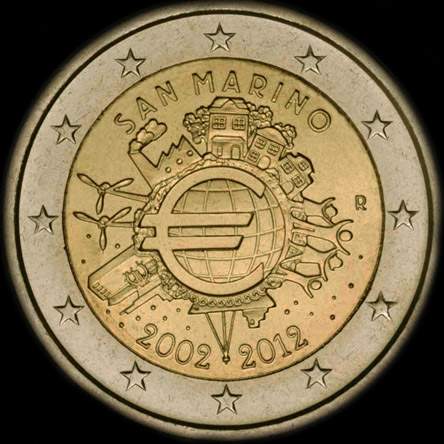 Saint-Marin 2012 - 10 ans de circulation de l'euro - 2 euro comm�morative