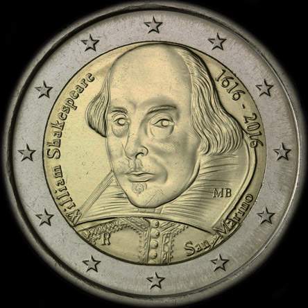 Saint-Marin 2016 - 400 ans de la mort de William Shakespeare - 2 euro comm�morative