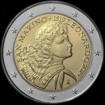 Saint-Marin 2019 - 500 ans de la mort de L�onard de Vinci - 2 euro comm�morative