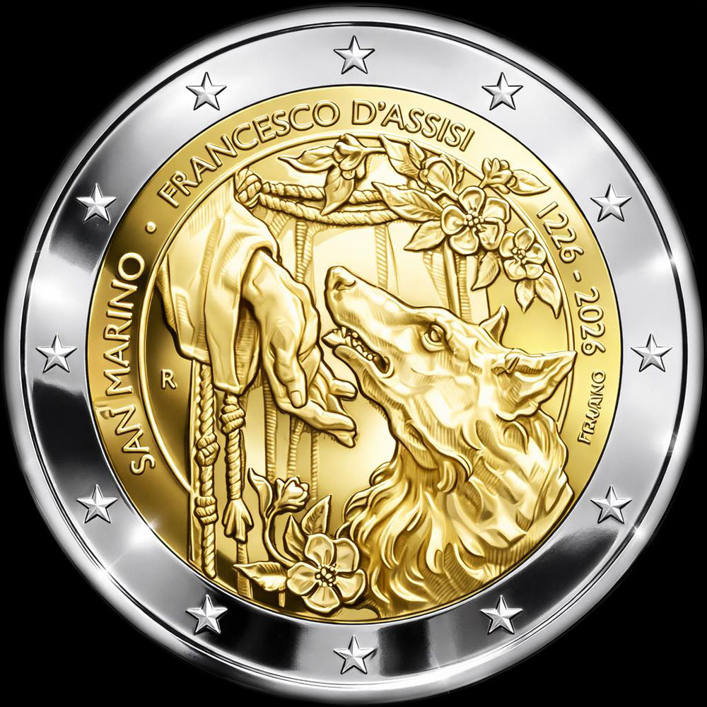 Saint-Marin 2026 - 800 ans de la mort de Saint Fran�ois d'Assise - 2 euro comm�morative