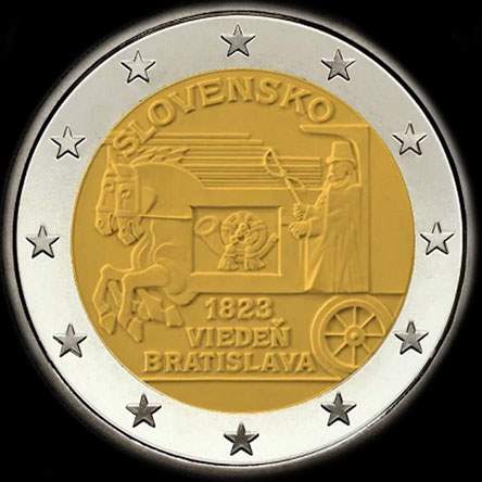 Slovaquie 2023 - 200 ans de la voie postale hippomobile Vienne-Bratislava - 2 euro commmorative