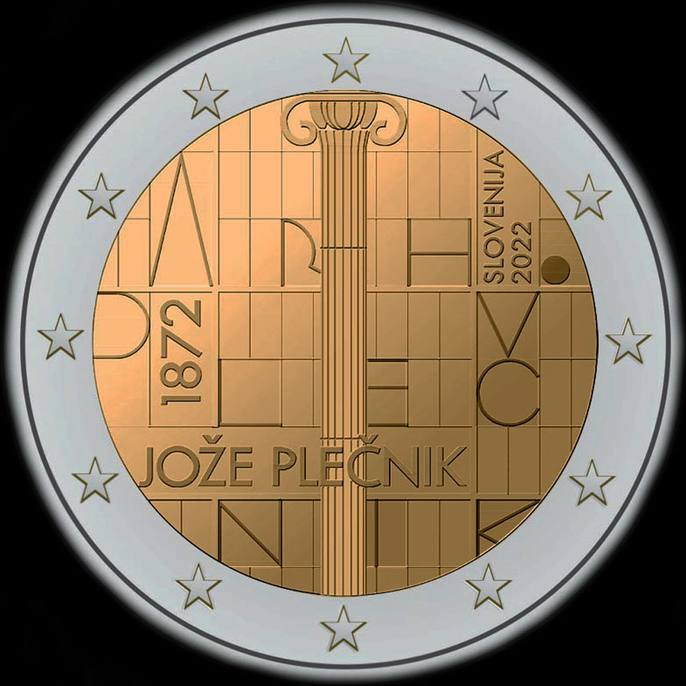 Slov&eacute;nie 2022 - 150 ans de l&rsquo;architecte Jo&zcaron;e Ple&ccaron;nik - 2 euro comm�morative