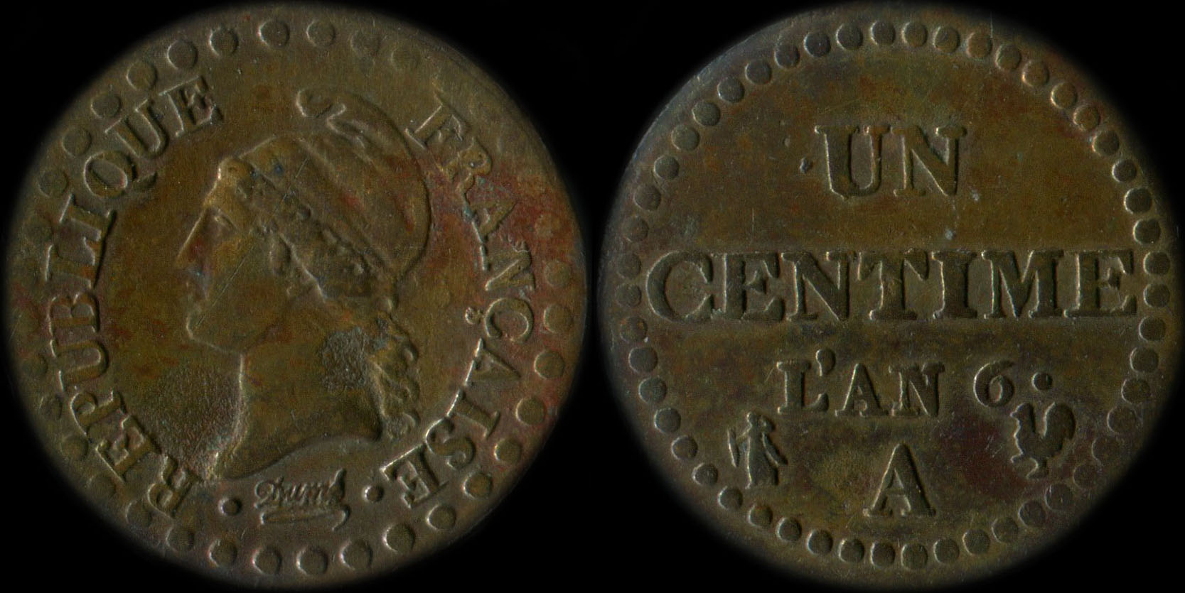 Pi�ce de 1 centime An 6A Dupr� - 36/50 perles - sans accent - petit 6