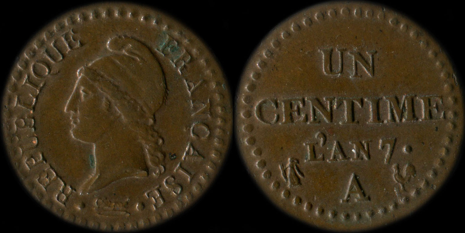 Pi�ce de 1 centime An 7A Dupr� - 53/50 perles - sans accent - grand 7 - U haut