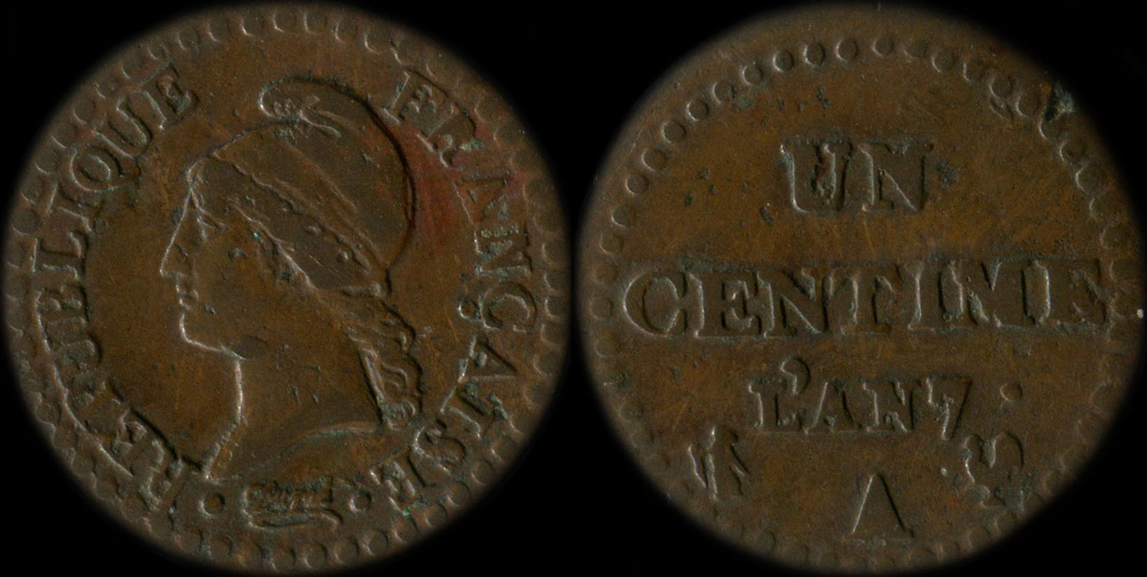 Pi�ce de 1 centime An 7A Dupr� - 53/50 perles - sans accent - grand 7
