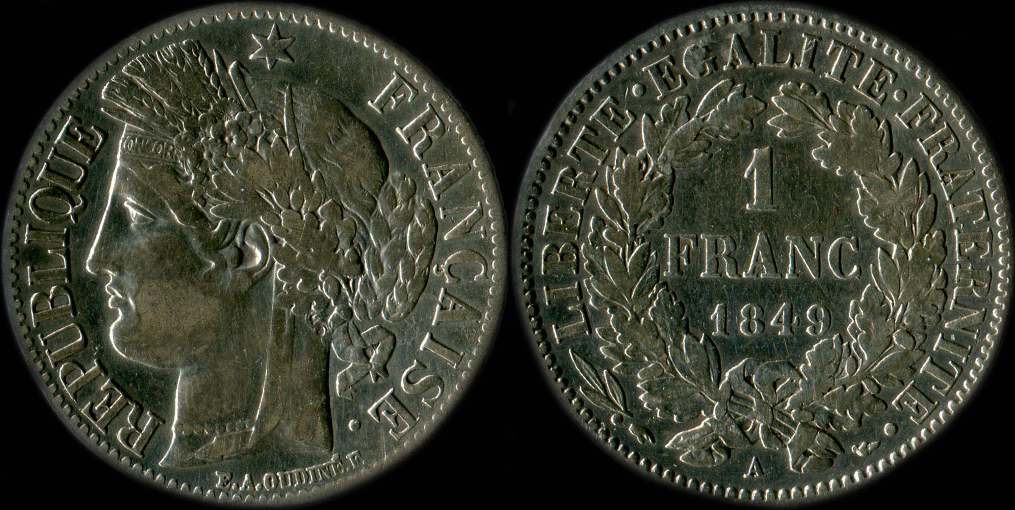 Pi�ce de 1 franc C�r�s 1849A