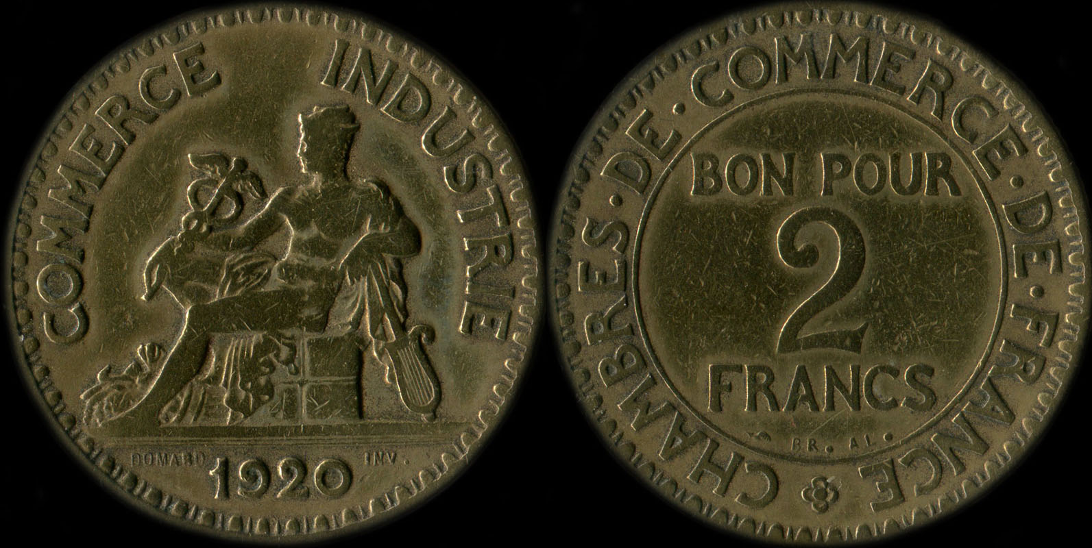 Pièce de 2 francs 1920 variante avec 2 ouvert